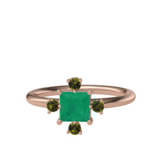 Kök zümrüt ve peridot 925 ayar rose altın kaplama gümüş yüzük