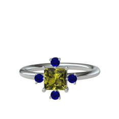 Peridot ve lab safir 14 ayar beyaz altın yüzük