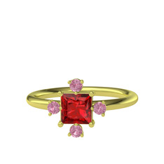 Garnet ve pembe kuvars 18 ayar altın yüzük