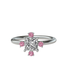 Earla Yüzük - Swarovski ve pembe kuvars 8 ayar beyaz altın yüzük #1sdb0wc