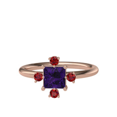 Earla Yüzük - Ametist ve garnet 925 ayar rose altın kaplama gümüş yüzük #1srir9a