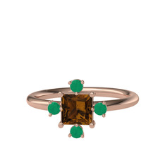 Earla Yüzük - Dumanlı kuvars ve kök zümrüt 925 ayar rose altın kaplama gümüş yüzük #1tkgx1z