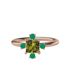 Peridot ve kök zümrüt 18 ayar rose altın yüzük