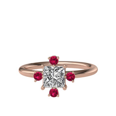 Beyaz zirkon ve rodolit garnet 8 ayar rose altın yüzük