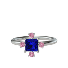 Earla Yüzük - Lab safir ve pembe kuvars 18 ayar beyaz altın yüzük #1veo688