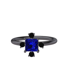 Lab safir ve siyah zirkon 925 ayar siyah rodyum kaplama gümüş yüzük