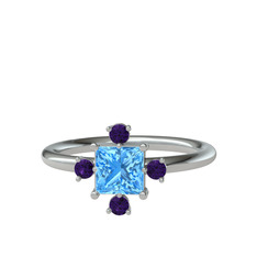 Earla Yüzük - Akuamarin ve ametist 14 ayar beyaz altın yüzük #1y4wqog