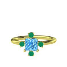Earla Yüzük - Akuamarin ve kök zümrüt 8 ayar altın yüzük #26qur9