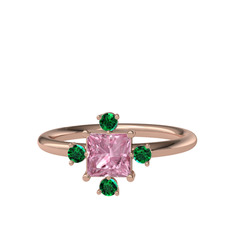 Pembe kuvars ve yeşil kuvars 18 ayar rose altın yüzük