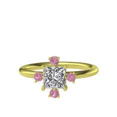 Earla Yüzük - Swarovski ve pembe kuvars 14 ayar altın yüzük #2qkaz