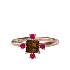 Dumanlı kuvars ve rodolit garnet 925 ayar rose altın kaplama gümüş yüzük