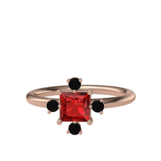 Garnet ve siyah zirkon 18 ayar rose altın yüzük