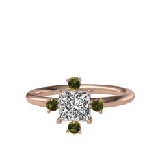 Beyaz zirkon ve peridot 8 ayar rose altın yüzük