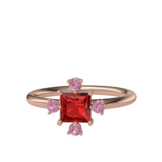 Garnet ve pembe kuvars 18 ayar rose altın yüzük