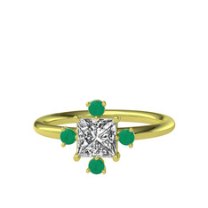 Earla Yüzük - Beyaz zirkon ve kök zümrüt 8 ayar altın yüzük #4guqdu