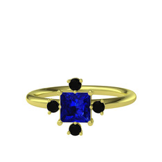 Earla Yüzük - Lab safir ve siyah zirkon 925 ayar altın kaplama gümüş yüzük #4oboet