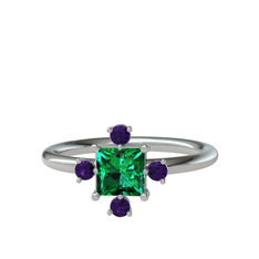 Earla Yüzük - Yeşil kuvars ve ametist 8 ayar beyaz altın yüzük #5vu183