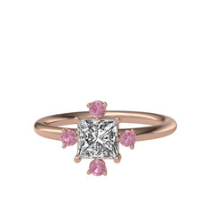 Swarovski ve pembe kuvars 14 ayar rose altın yüzük