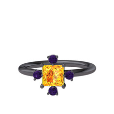 Earla Yüzük - Sitrin ve ametist 925 ayar siyah rodyum kaplama gümüş yüzük #6mxpe6