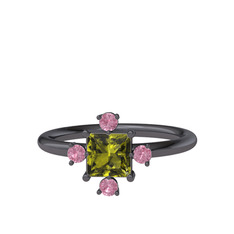 Earla Yüzük - Peridot ve pembe kuvars 925 ayar siyah rodyum kaplama gümüş yüzük #71vtbi