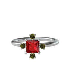 Earla Yüzük - Garnet ve peridot 18 ayar beyaz altın yüzük #8pls5q