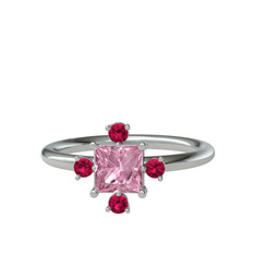Pembe kuvars ve rodolit garnet 14 ayar beyaz altın yüzük
