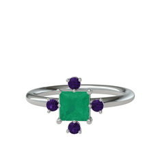 Earla Yüzük - Kök zümrüt ve ametist 14 ayar beyaz altın yüzük #9ebatu