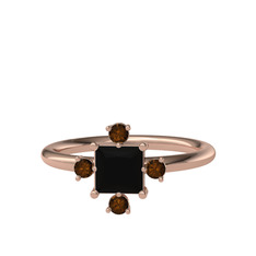 Earla Yüzük - Siyah zirkon ve dumanlı kuvars 925 ayar rose altın kaplama gümüş yüzük #9g4fw1