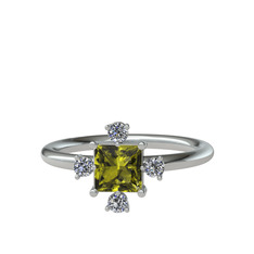 Earla Yüzük - Peridot ve pırlanta 925 ayar gümüş yüzük (0.144 karat) #ad6ou3