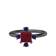 Earla Yüzük - Kök yakut ve ametist 925 ayar siyah rodyum kaplama gümüş yüzük #aky3od