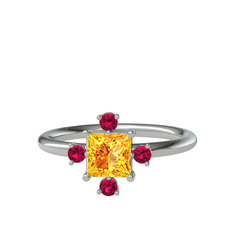 Earla Yüzük - Sitrin ve rodolit garnet 14 ayar beyaz altın yüzük #bo95zx