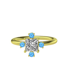 Earla Yüzük - Swarovski ve akuamarin 925 ayar altın kaplama gümüş yüzük #cchn0z