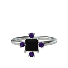 Earla Yüzük - Siyah zirkon ve ametist 14 ayar beyaz altın yüzük #cs9bbq