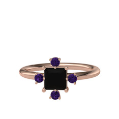 Earla Yüzük - Siyah zirkon ve ametist 925 ayar rose altın kaplama gümüş yüzük #dfeimm