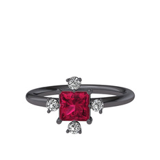 Earla Yüzük - Rodolit garnet ve beyaz zirkon 925 ayar siyah rodyum kaplama gümüş yüzük #diq356