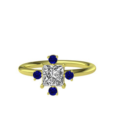 Swarovski ve lab safir 18 ayar altın yüzük