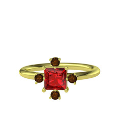 Earla Yüzük - Garnet ve dumanlı kuvars 925 ayar altın kaplama gümüş yüzük #ez5ero