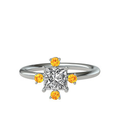 Earla Yüzük - Swarovski ve sitrin 8 ayar beyaz altın yüzük #gb0ymk