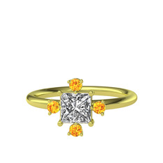 Earla Yüzük - Swarovski ve sitrin 925 ayar altın kaplama gümüş yüzük #h3wsb9