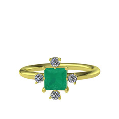 Earla Yüzük - Kök zümrüt ve pırlanta 8 ayar altın yüzük (0.144 karat) #h5umqr