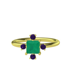 Earla Yüzük - Kök zümrüt ve ametist 14 ayar altın yüzük #i28u47