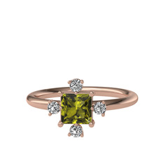 Peridot ve beyaz zirkon 18 ayar rose altın yüzük