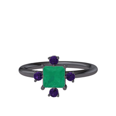 Earla Yüzük - Kök zümrüt ve ametist 925 ayar siyah rodyum kaplama gümüş yüzük #k612e4