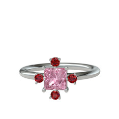 Pembe kuvars ve garnet 8 ayar beyaz altın yüzük