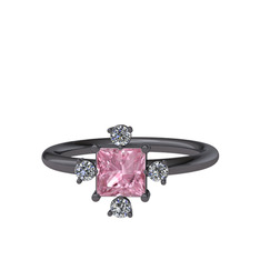 Earla Yüzük - Pembe kuvars ve pırlanta 925 ayar siyah rodyum kaplama gümüş yüzük (0.144 karat) #m2gmkx