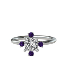 Earla Yüzük - Swarovski ve ametist 14 ayar beyaz altın yüzük #mex0ij