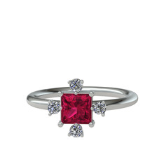 Earla Yüzük - Rodolit garnet ve pırlanta 18 ayar beyaz altın yüzük (0.144 karat) #mhzkmb