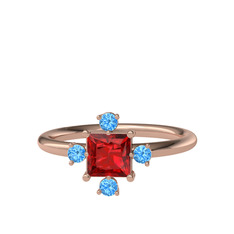 Garnet ve akuamarin 925 ayar rose altın kaplama gümüş yüzük
