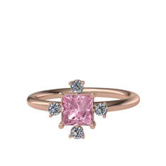 Earla Yüzük - Pembe kuvars ve pırlanta 14 ayar rose altın yüzük (0.144 karat) #mr2dqh