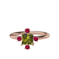 Peridot ve rodolit garnet 8 ayar rose altın yüzük